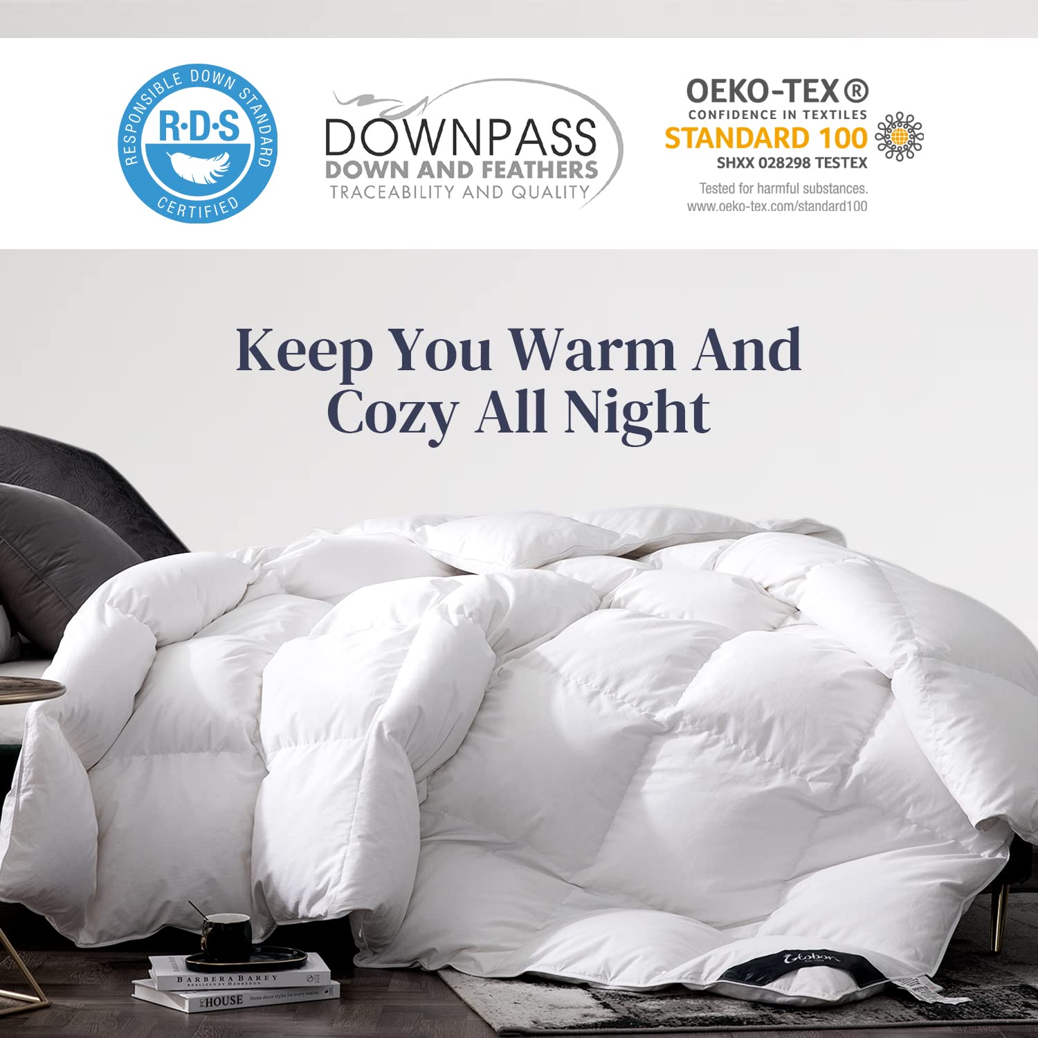 Luxurious Feather Down Comforter King Size, Fluffy Hotel Collection Duvet Insert