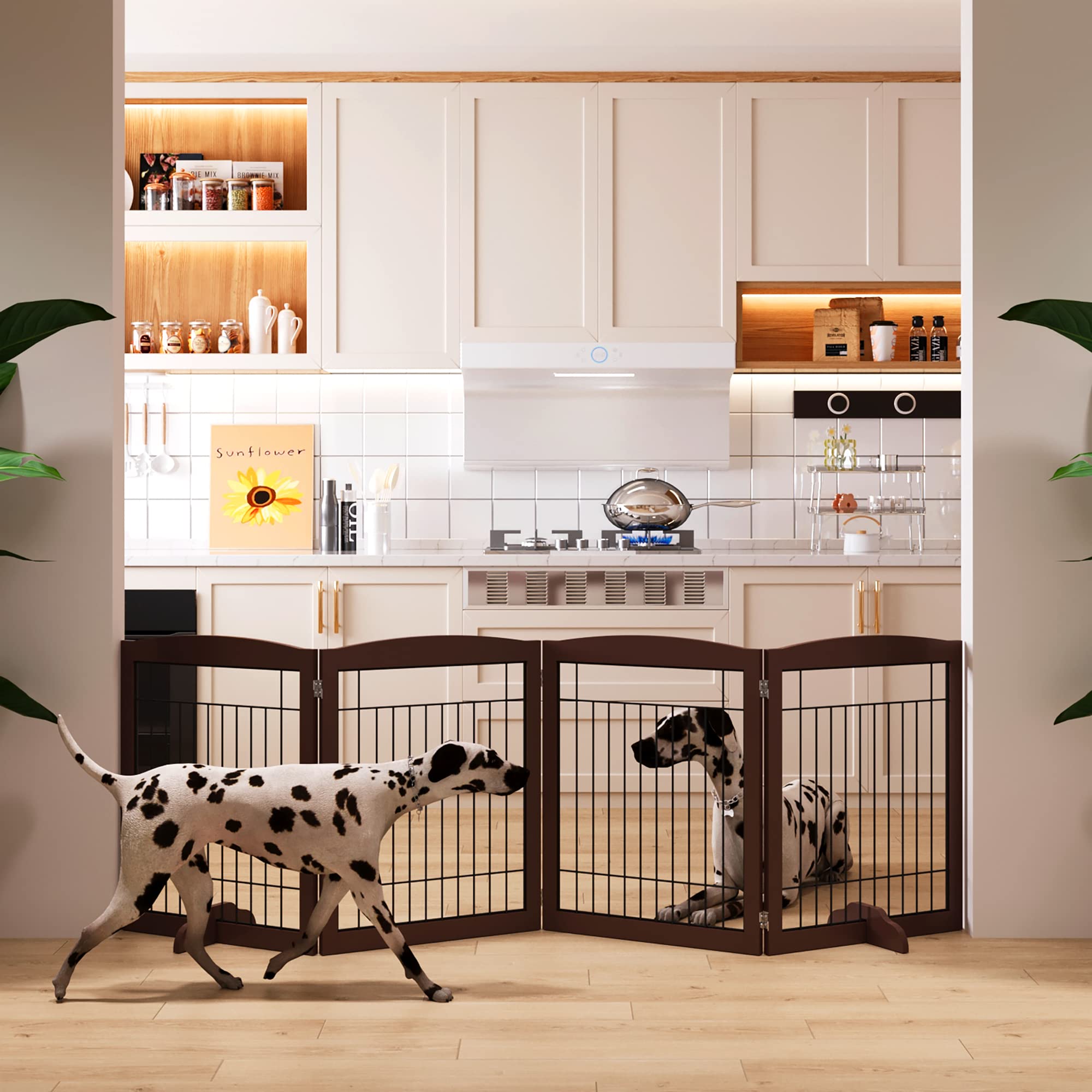 No-Assembly Folding 96" Extra Wide 30" Tall Wooden Dog Gate, Freestanding