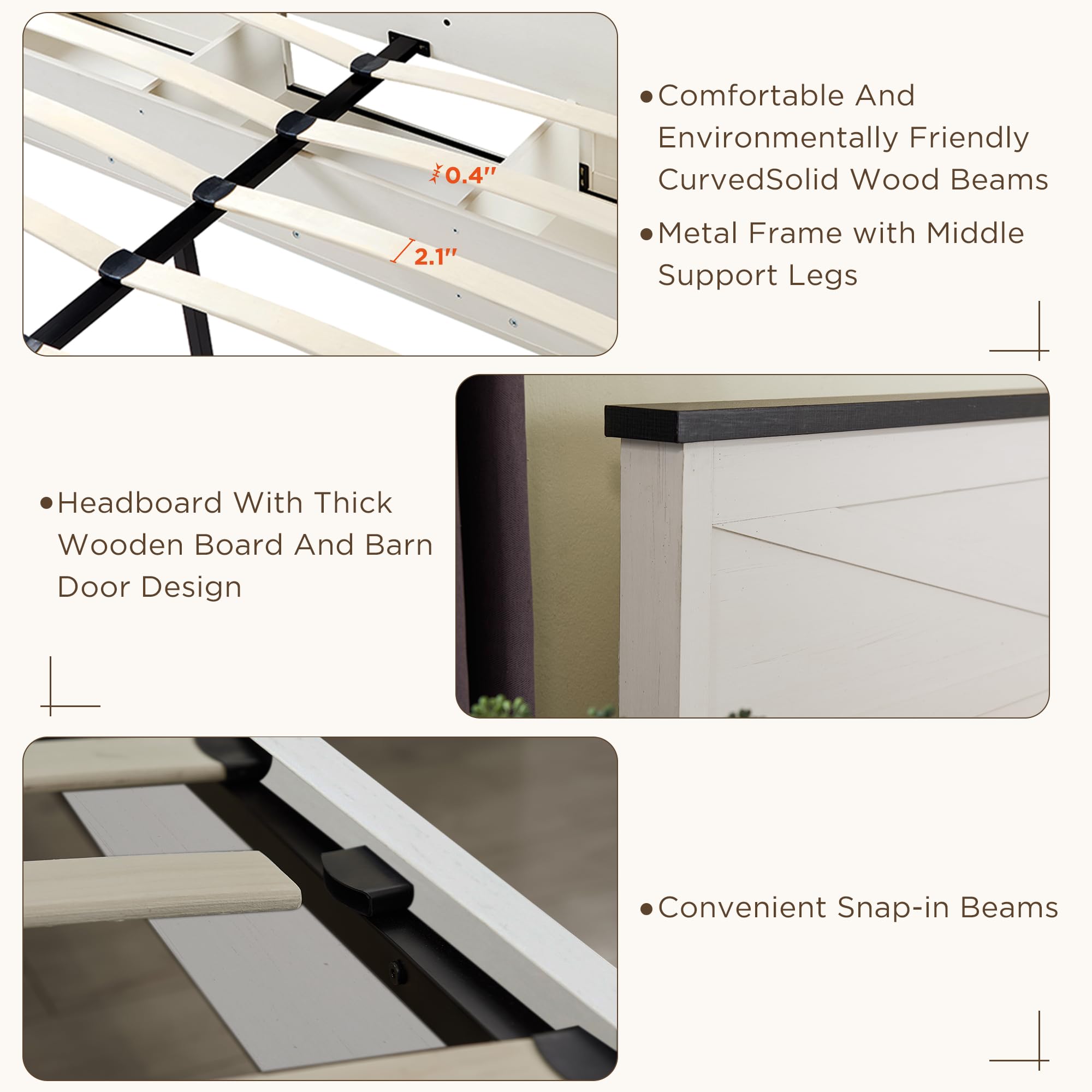 Farmhouse Wood Bed Frame Queen Size with Sliding Barn