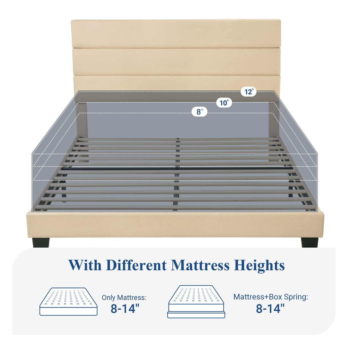 Full Size Platform Bed Frame with Fabric Upholstered Headboard