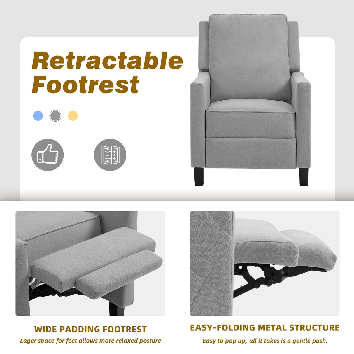 CloudEase Push-Back Recliner Chair Tufted Armchair with Pop-Up Footrest