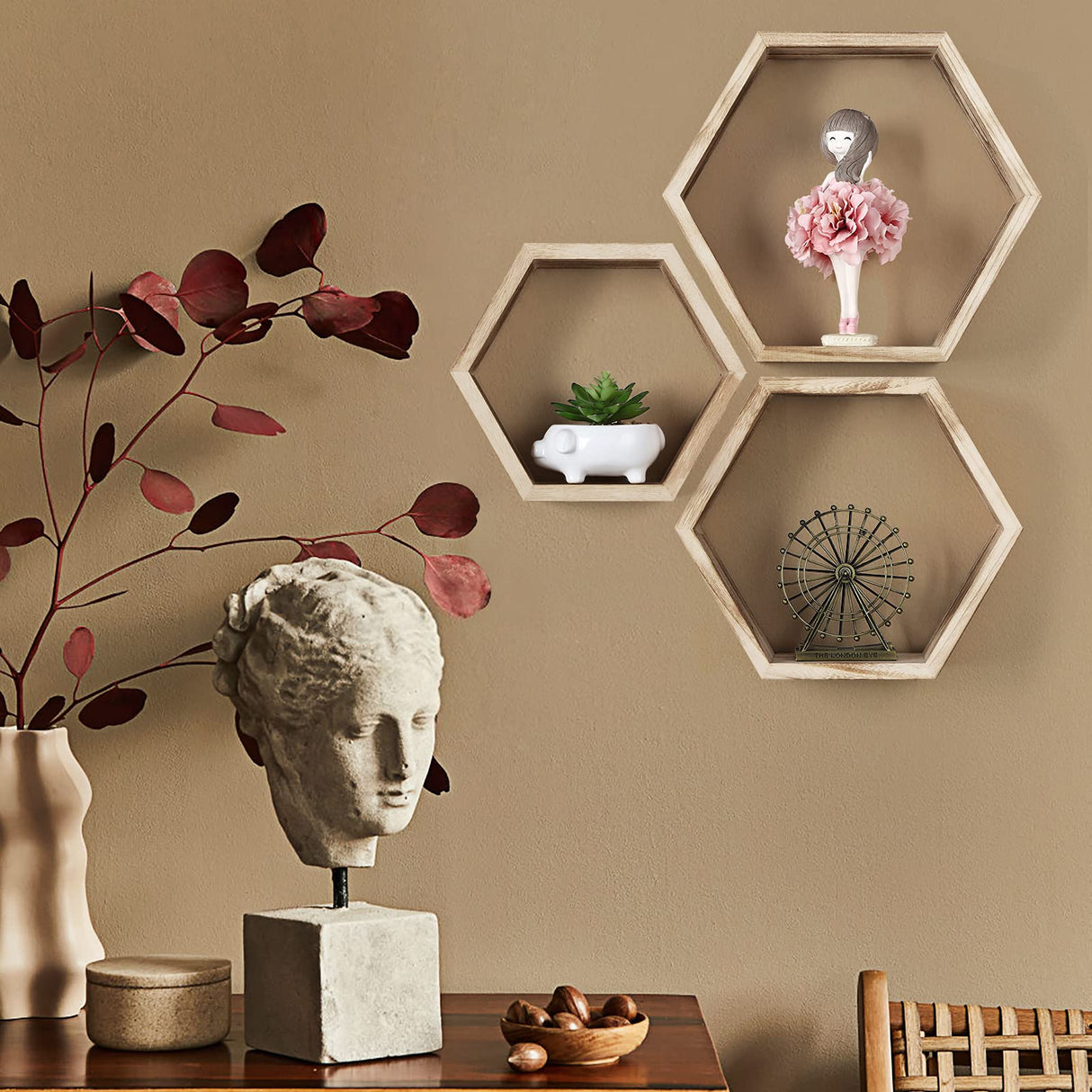 Floating Shelves Wall Mounted Set of Wood Farmhouse Storage Honeycomb Wall Shelf