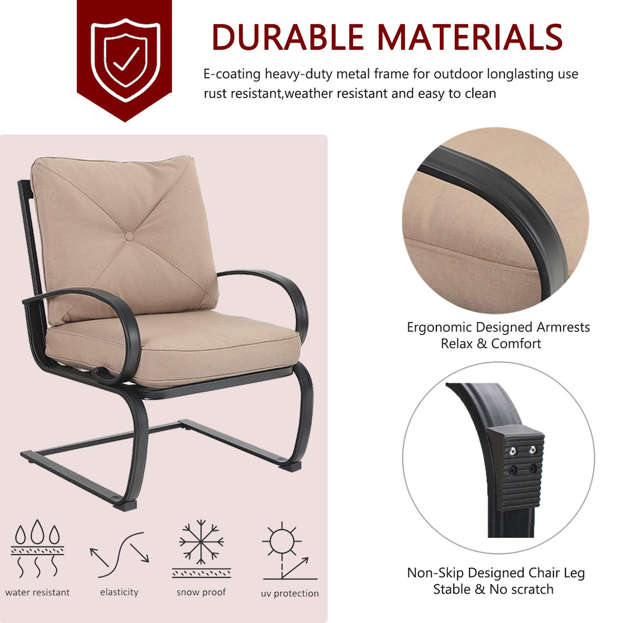 Patio Dining Set for 4 Outdoor Furniture Square Bistro Table Wooden Top