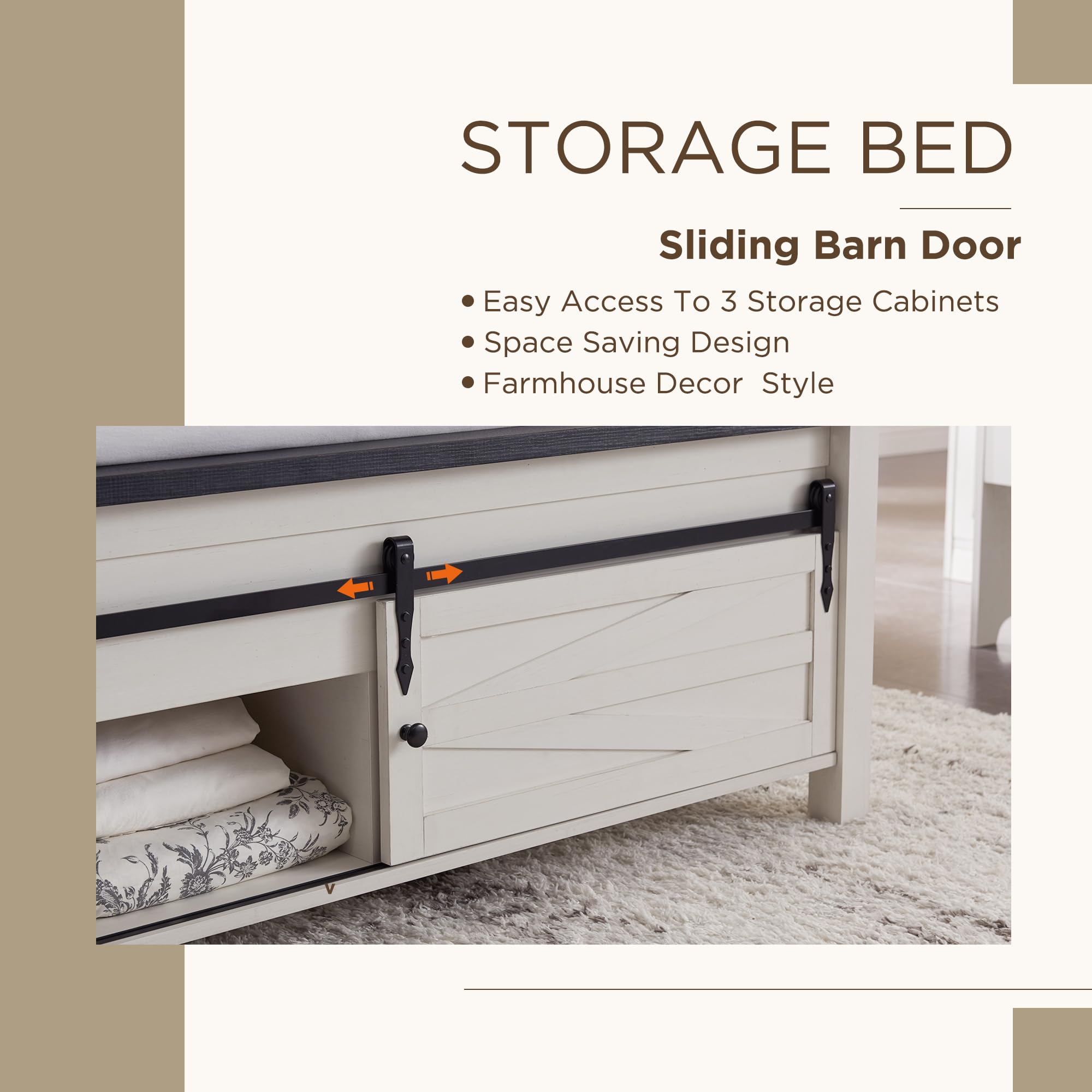 Farmhouse Wood Bed Frame Queen Size with Sliding Barn