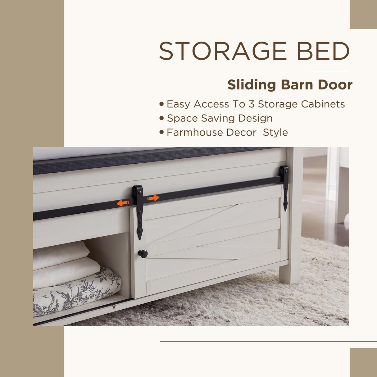 Farmhouse Wood Bed Frame Queen Size with Sliding Barn