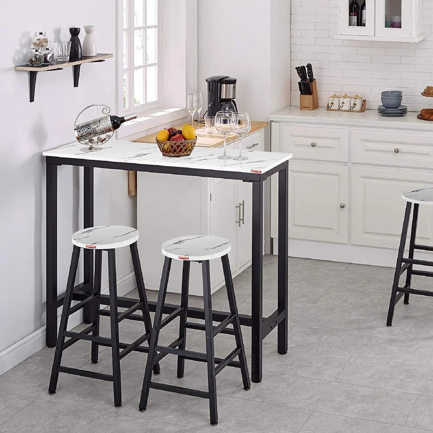 ๐ฎ๐ฉ๐ ๐ซ๐๐๐๐ 39.4โ Bar Table White Marble Industrial Pub Dining Height Table