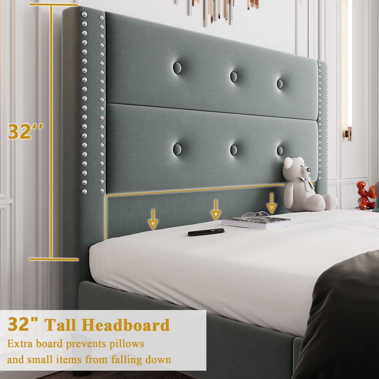 Queen Bed Frame, Modern Velvet Upholstered Platform Bed Frame