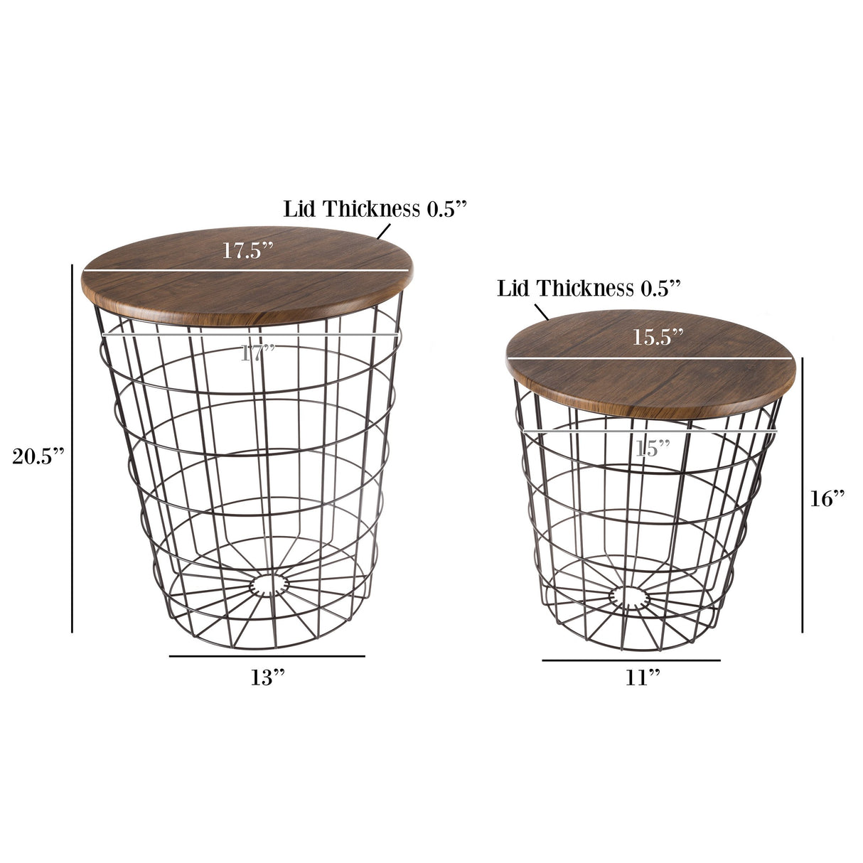 End Storage – Nesting Wire Basket Base and Wood Tops