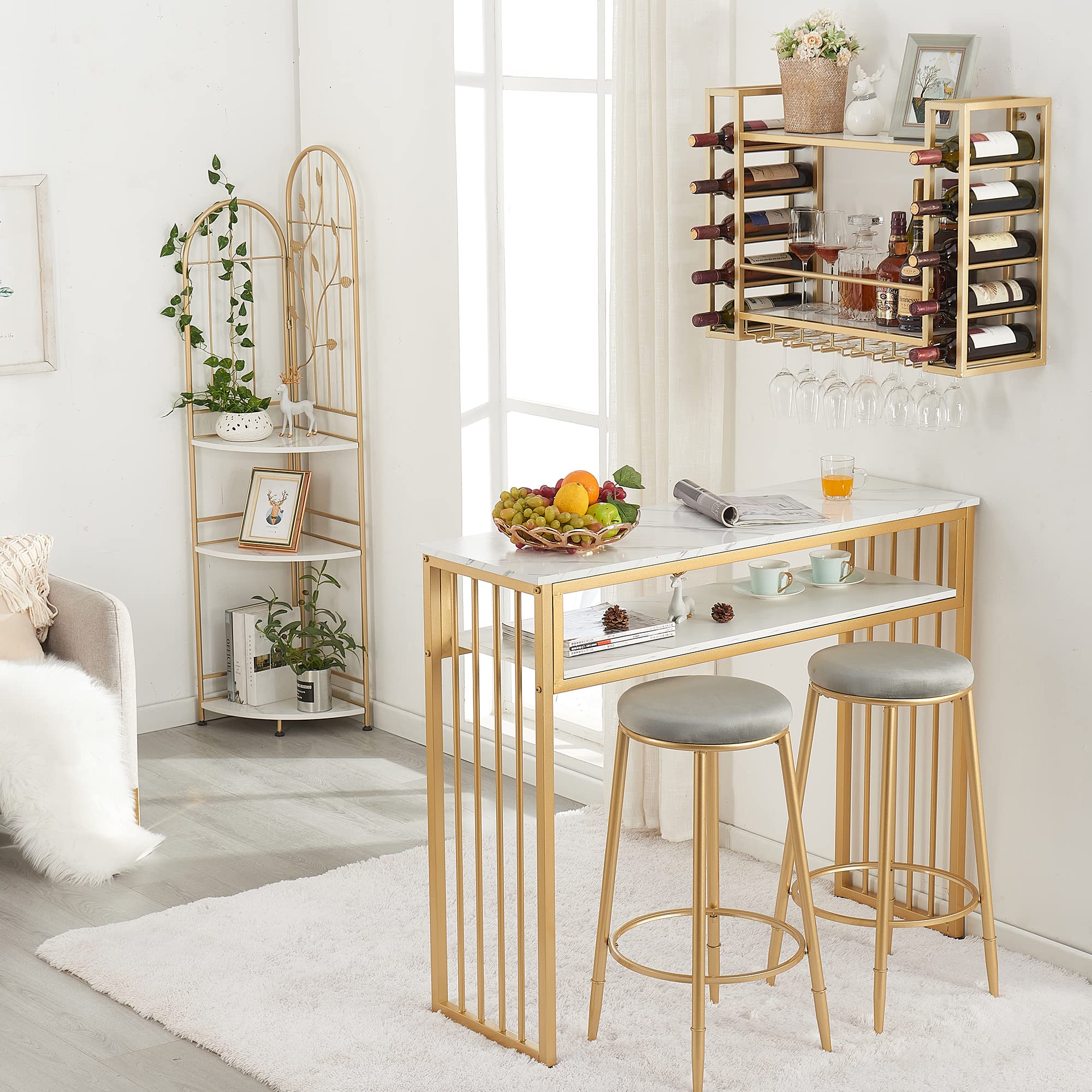 Gold Bar Table, High Top Pub Tables for Kitchen, Modern Dinning Table
