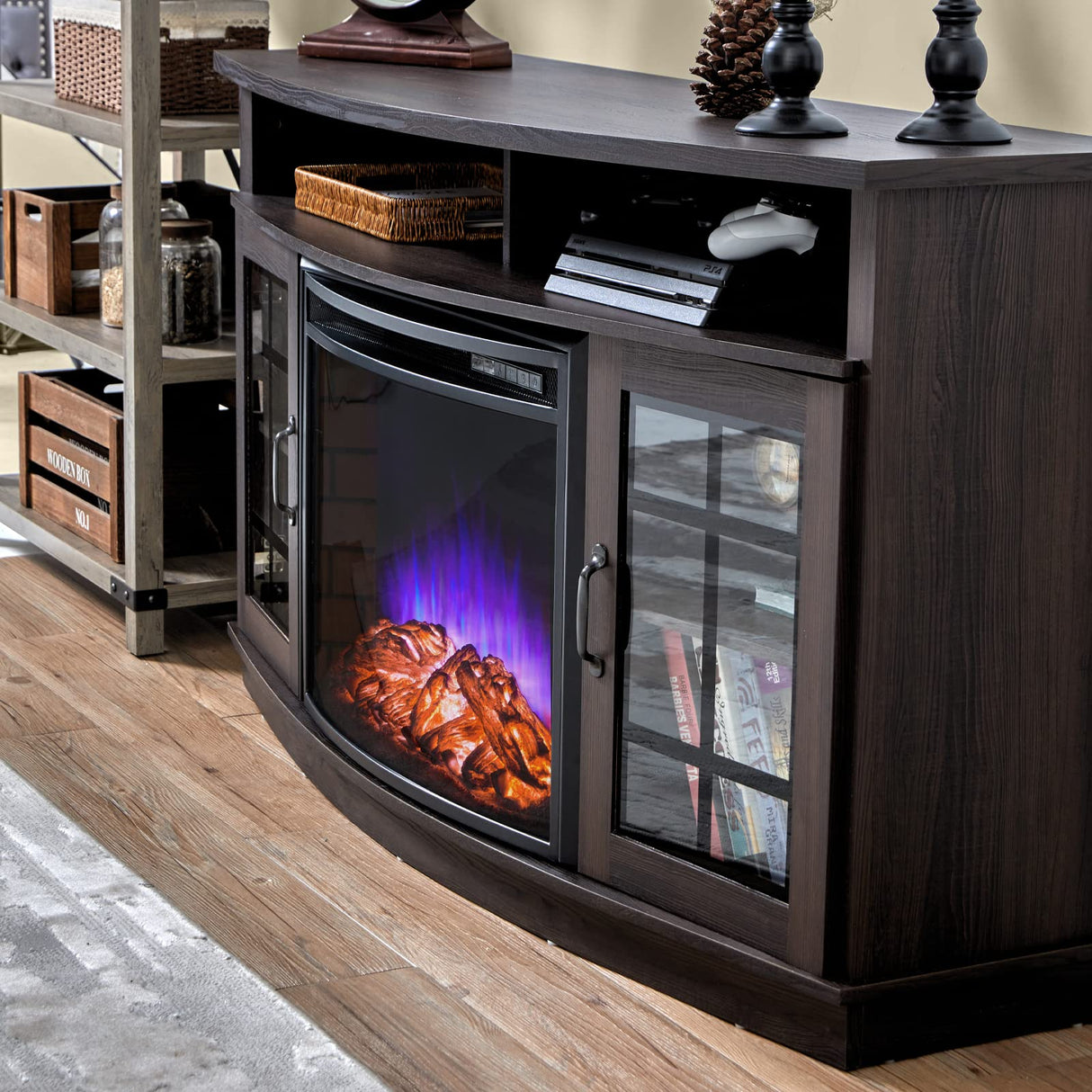 Curved Fireplace TV Stand with 26 Electric Fireplace