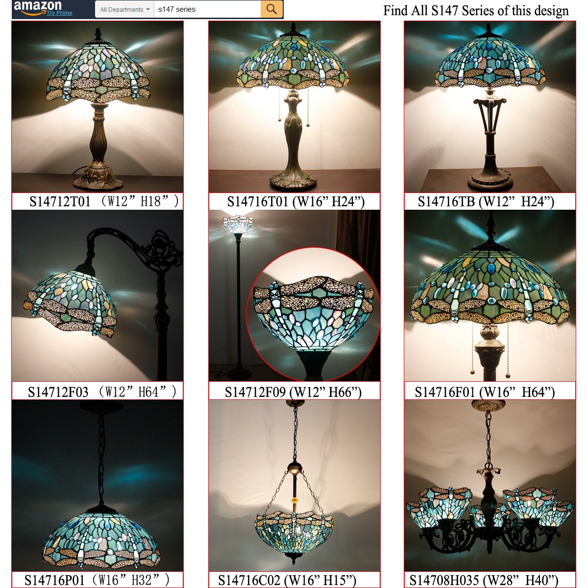 Tiffany Floor Lamp Sea Blue Stained Glass Dragonfly