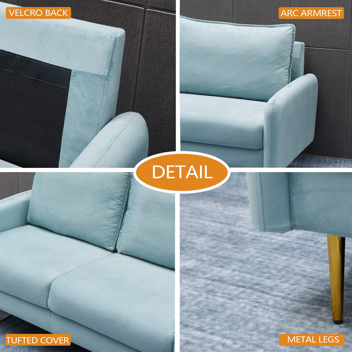 Sofa Tufted Couch with Metal Legs for Living Room