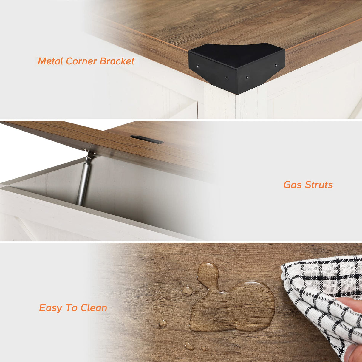 Square Wood Center Table with Gas Struts Lift-Top for Extra Large Hidden Storage