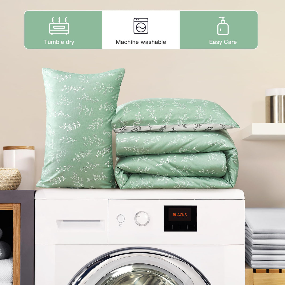 3 Pieces Reversible Cute Floral Bedding Comforter Sets Sage Green