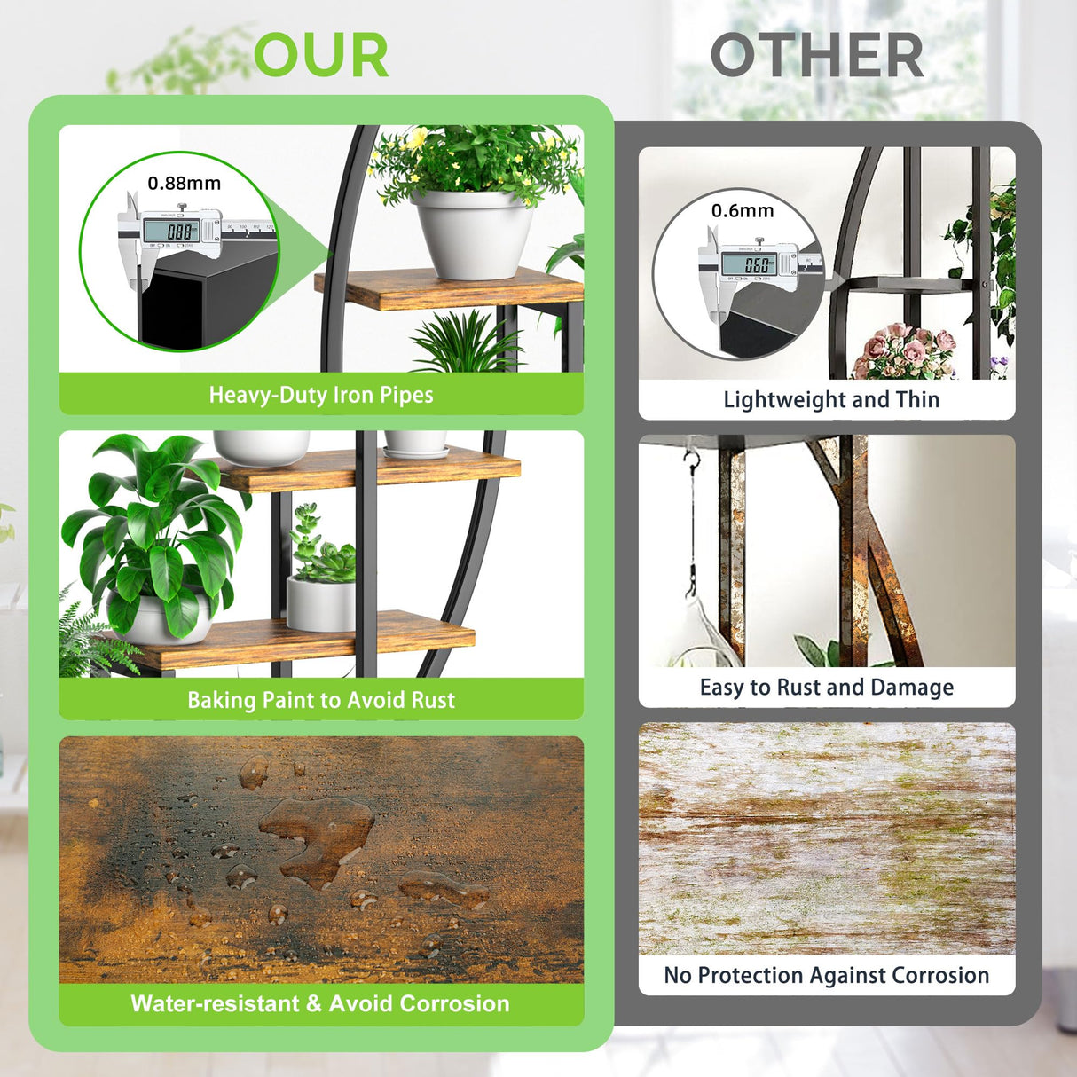 6-Tier Metal Plant Stand with Grow Lights – Indoor Decorative Shelf