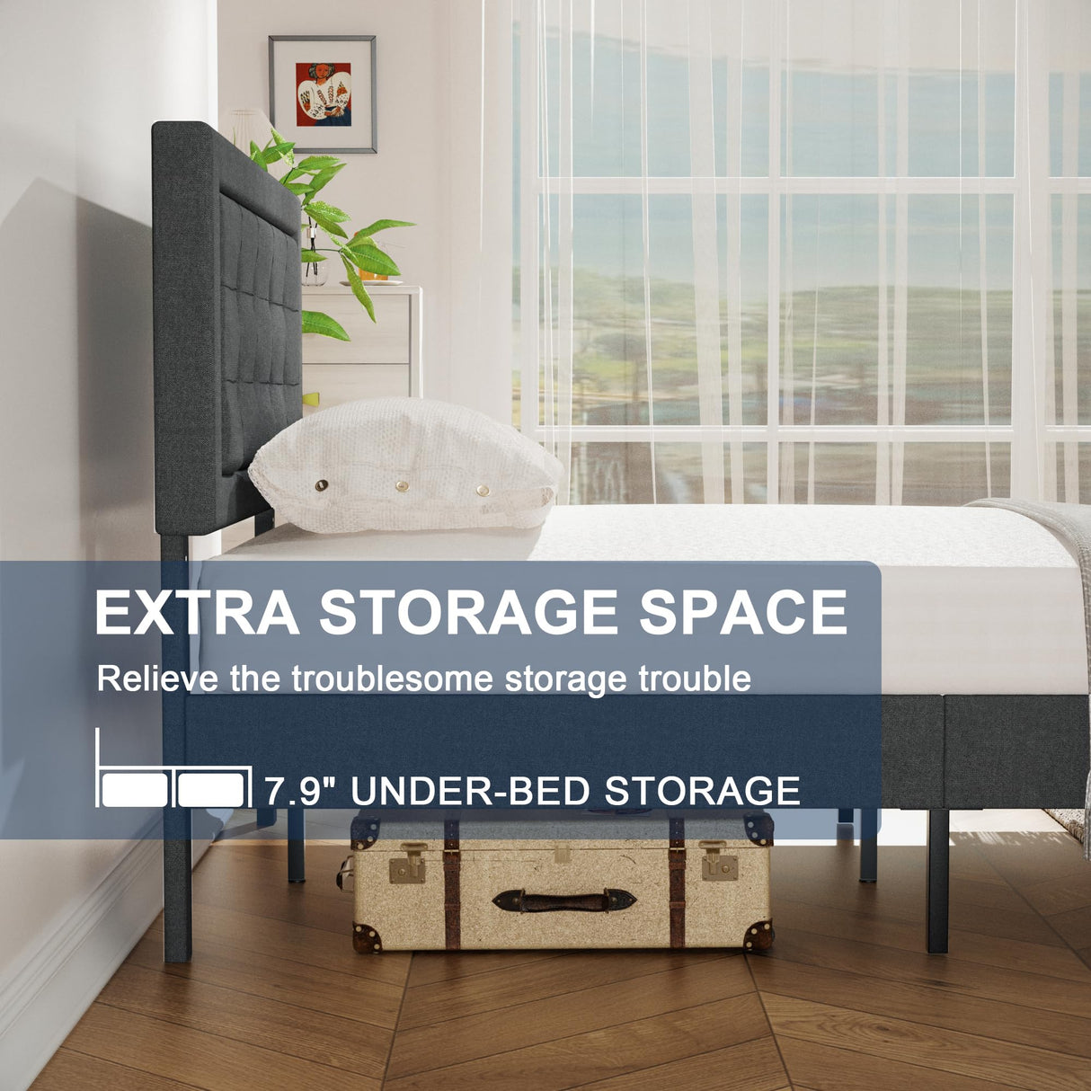 Twin Size Upholstered Bed Frame with Height