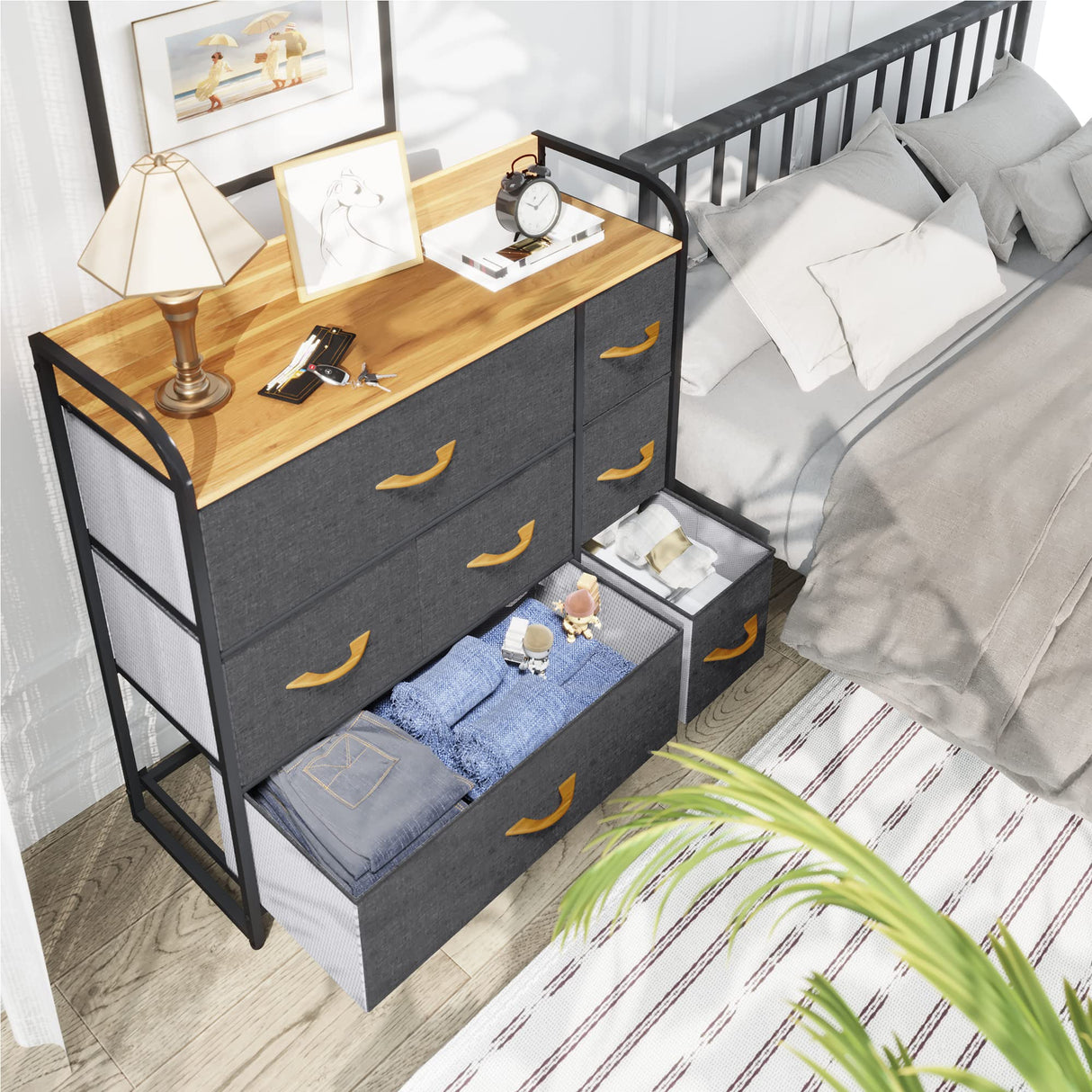 Dresser with 7 Drawers - Fabric Storage Tower