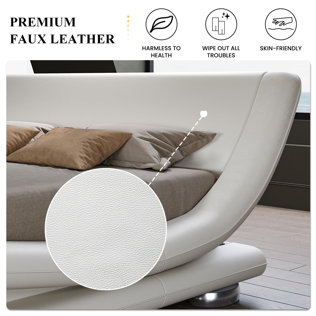 King Size Upholstered Bed Frame, Deluxe Low Profile Sleigh Bed