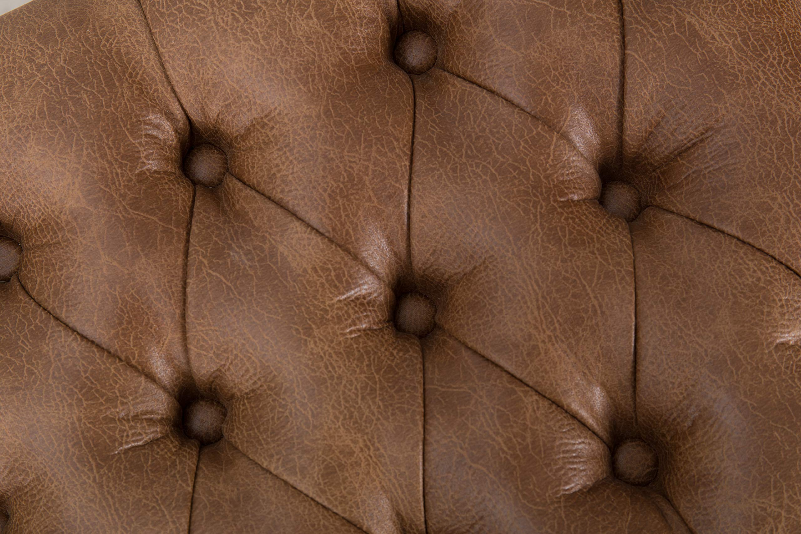 Faux Leather Button Tufted Decorative Bench with Metal Base, Brown