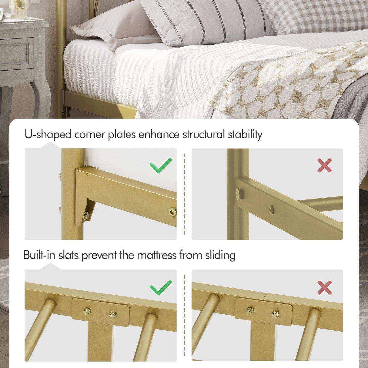 Twin Bed Frame Metal Platform Bed with Petal Accented Headboard/Footboard/14.4 Inch
