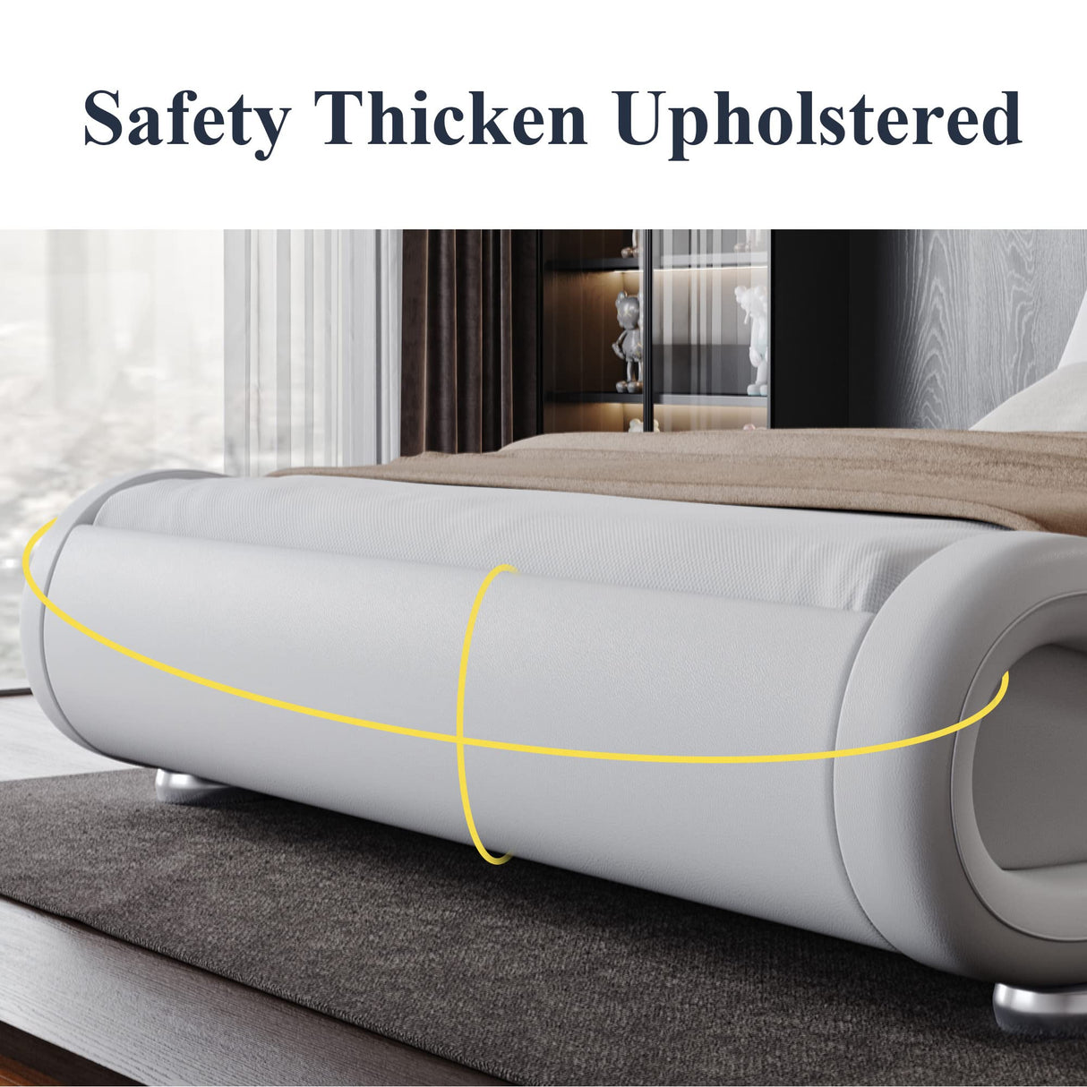 Queen Size Upholstered Platform Bed Frame with Ergonomic