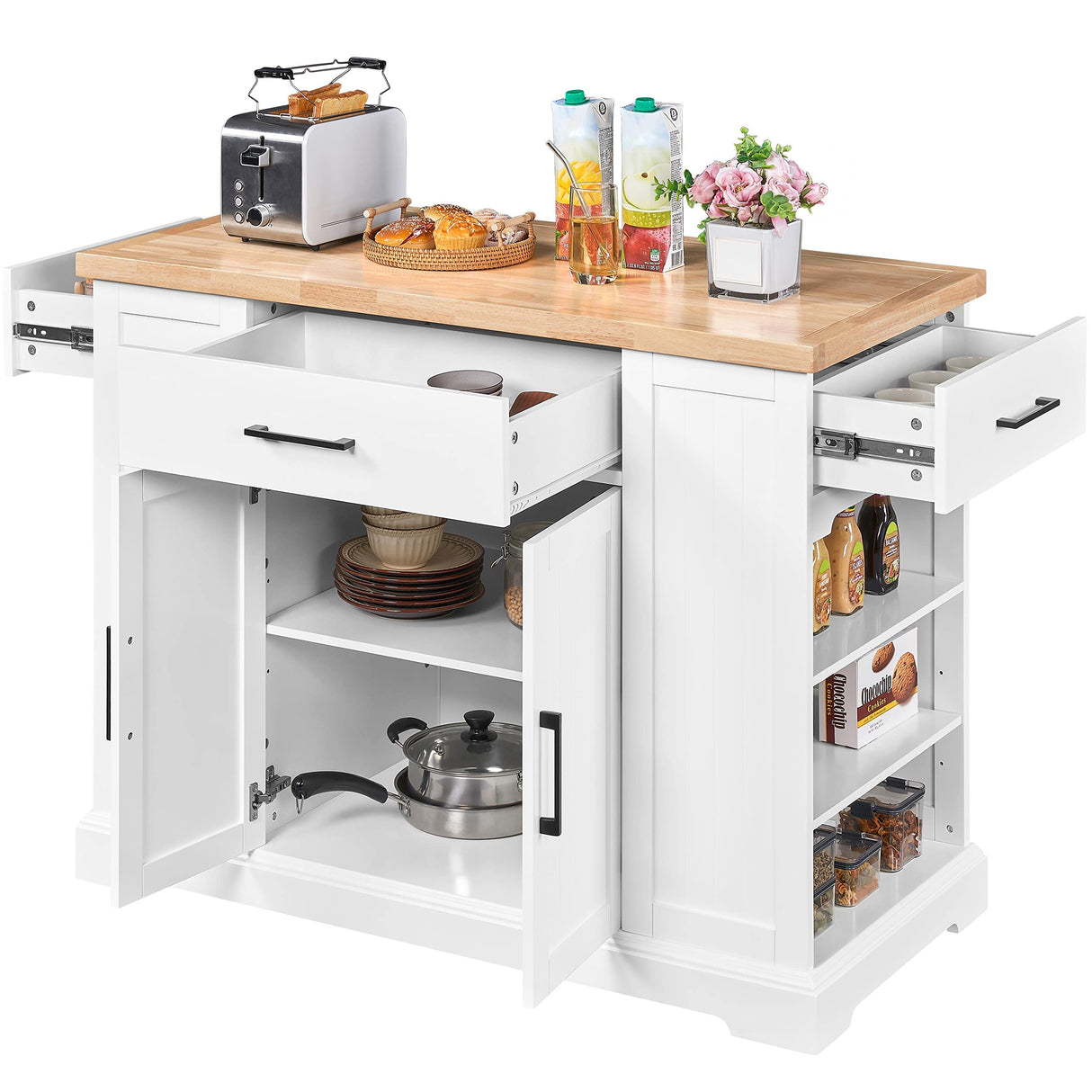 Rolling Kitchen Island Cart with 3 Drawers, Kitchen Storage Cabinet