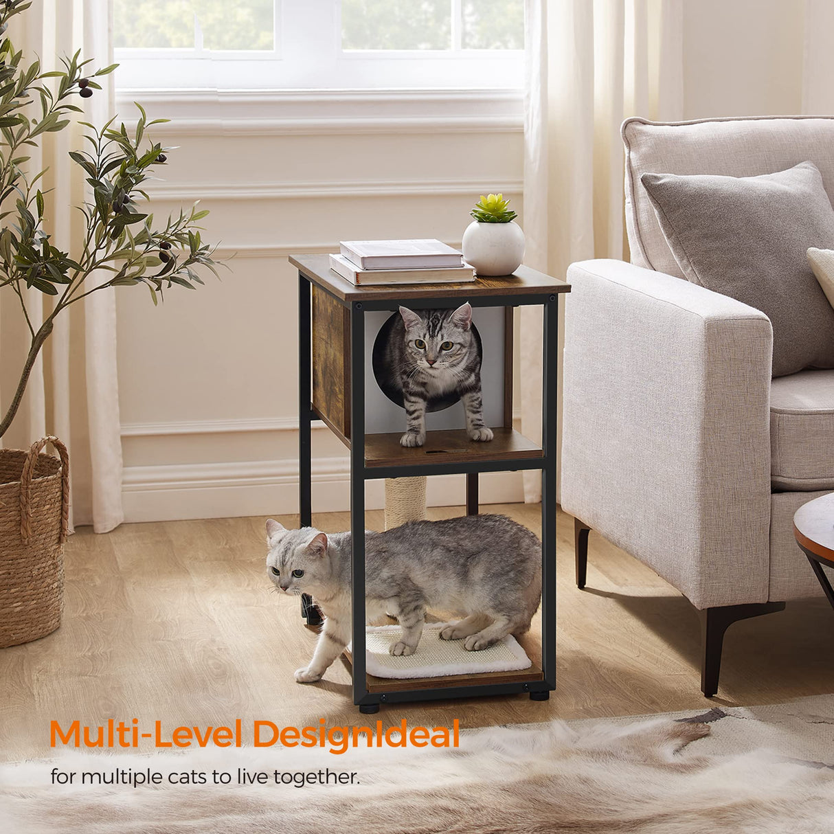 Cat Tree and End Table, Cat Tower with Scratching Post and Mat, Cat Condo