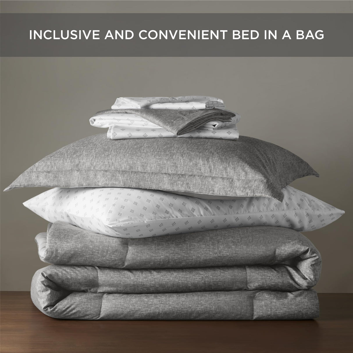 7 Pieces Grey Bed in a Bag Comforter Set with Sheets