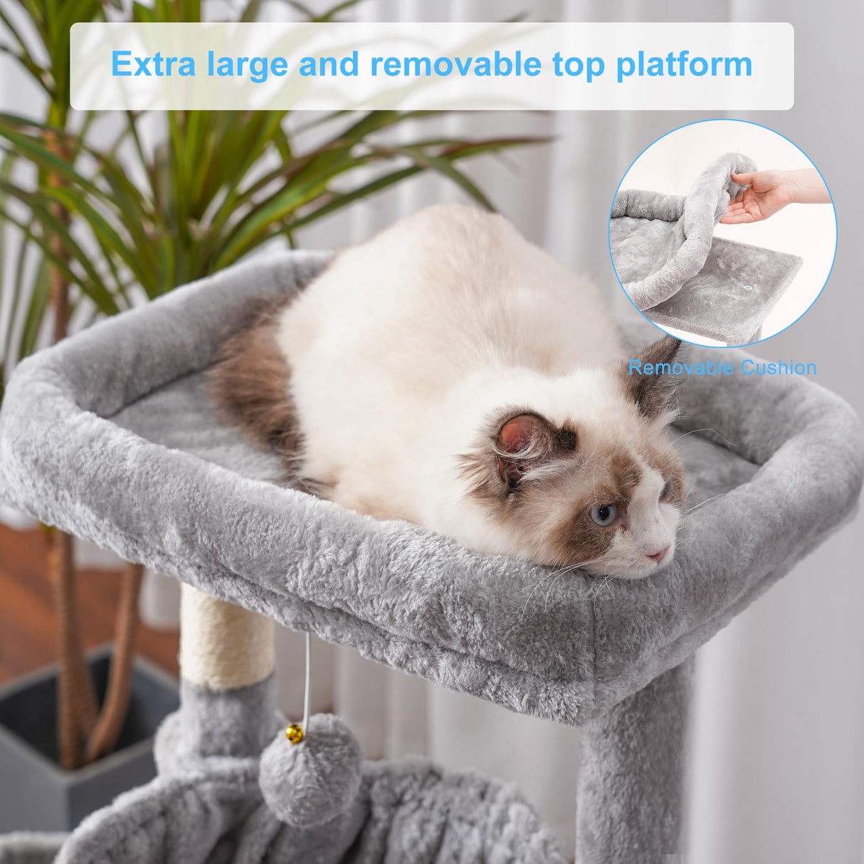 Cat Tree, Cat Tower for Indoor Cats, Cat House with Large Padded Bed, Cozy Condo