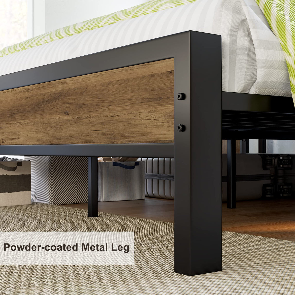 Queen Size Bed Frame, Platform Bed Frame with 2-Tier Storage Headboard and Charging