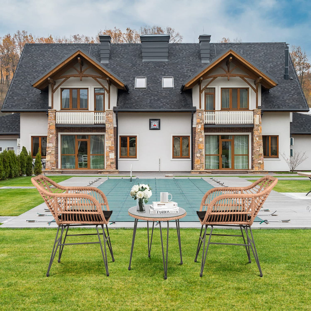 3 Piece Patio Bistro Set Outdoor Wicker Conversation Chair Sets