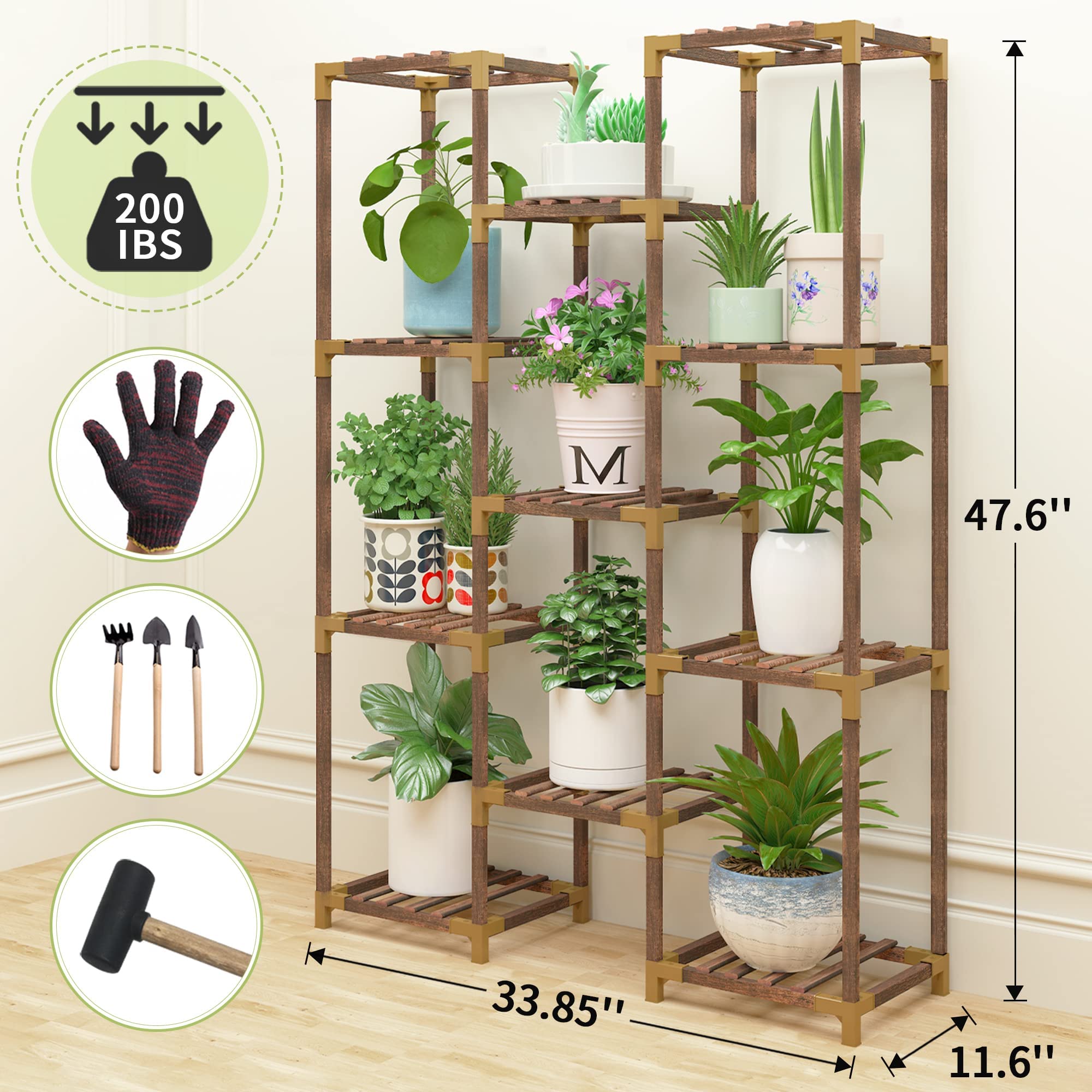 Plant Stand Indoor Outdoor, 11 Tier Reinforced Plant Shelf Multiple Plants