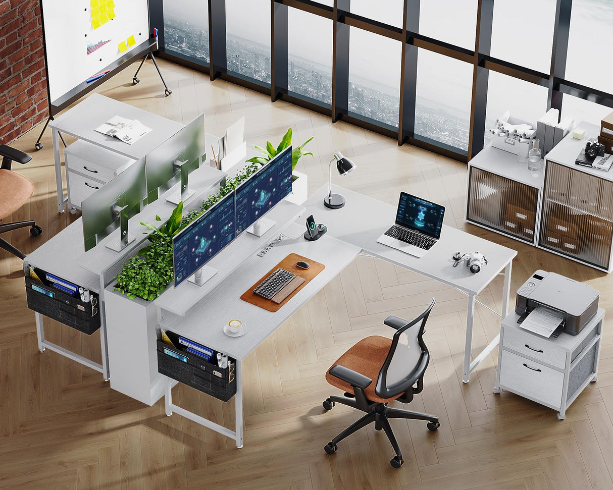 L Shaped Computer Desk, 55" Office Desk with File Cabinet