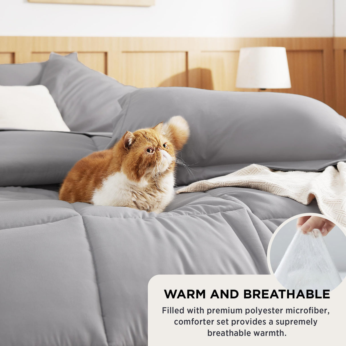 Queen Comforter Set - 7 Pieces Solid Grey Queen Bed in a Bag