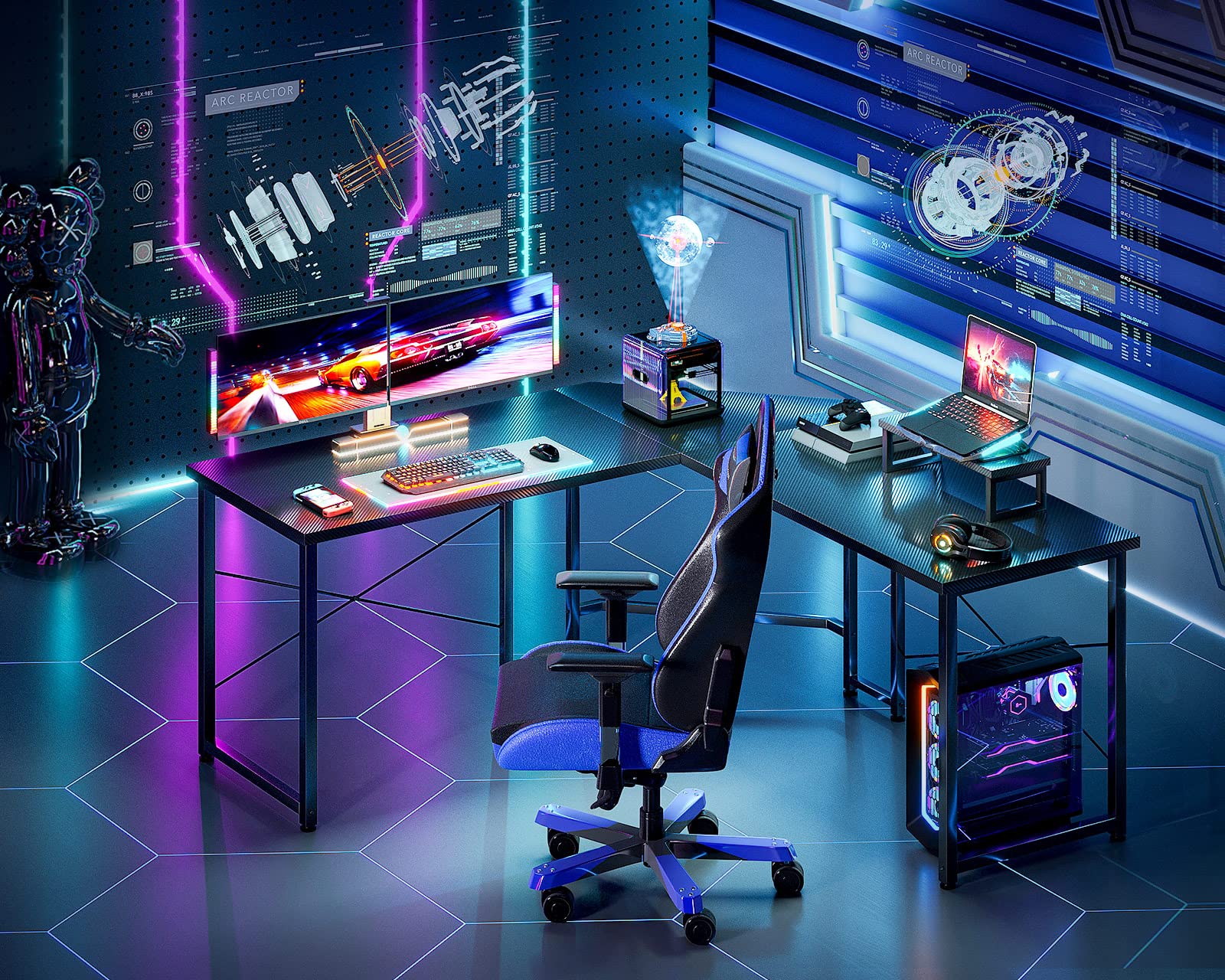 L Shaped Gaming Desk, 51 Inch Computer Desk with Monitor Stand