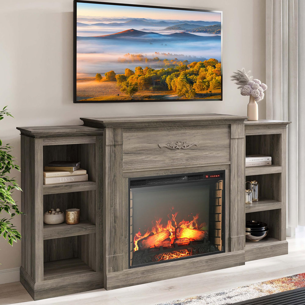 Electric Faux Fireplace TV Stand Mantel Heater