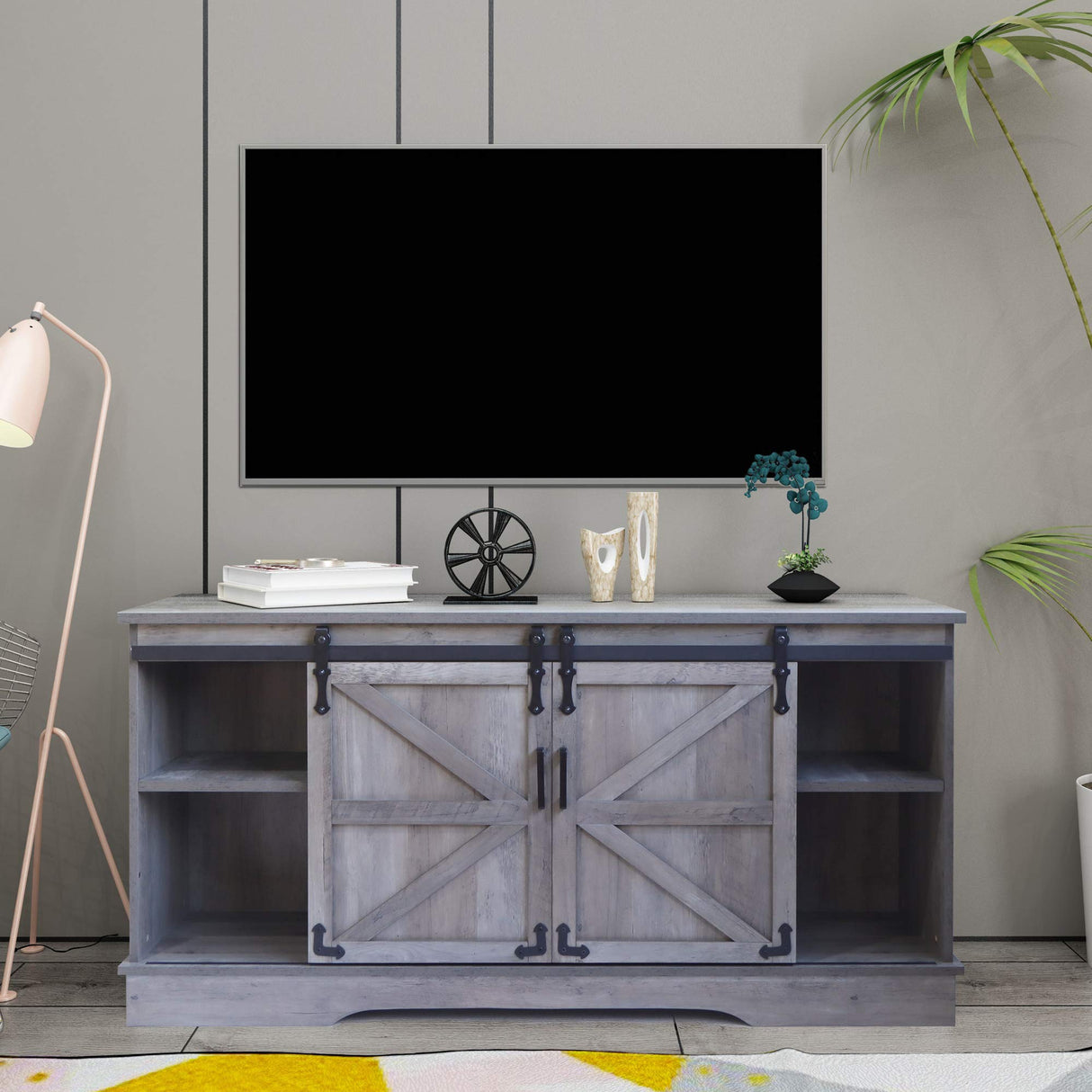 Sliding Barn Door Farmhouse TV Stand,58 Inch Storage Table