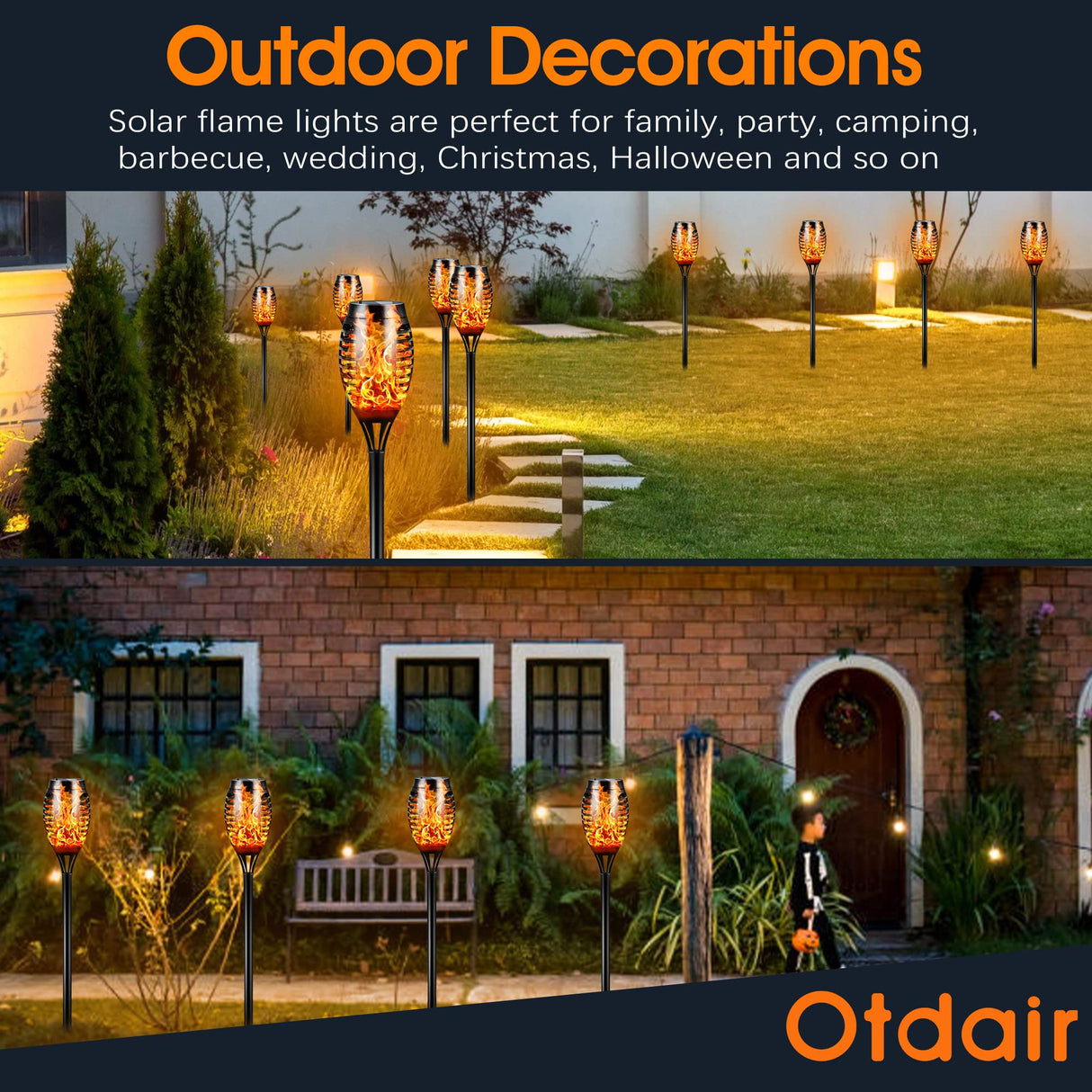 Solar Outdoor Lights, 16 Packs 12LED Tiki Torches with Flickering Flame