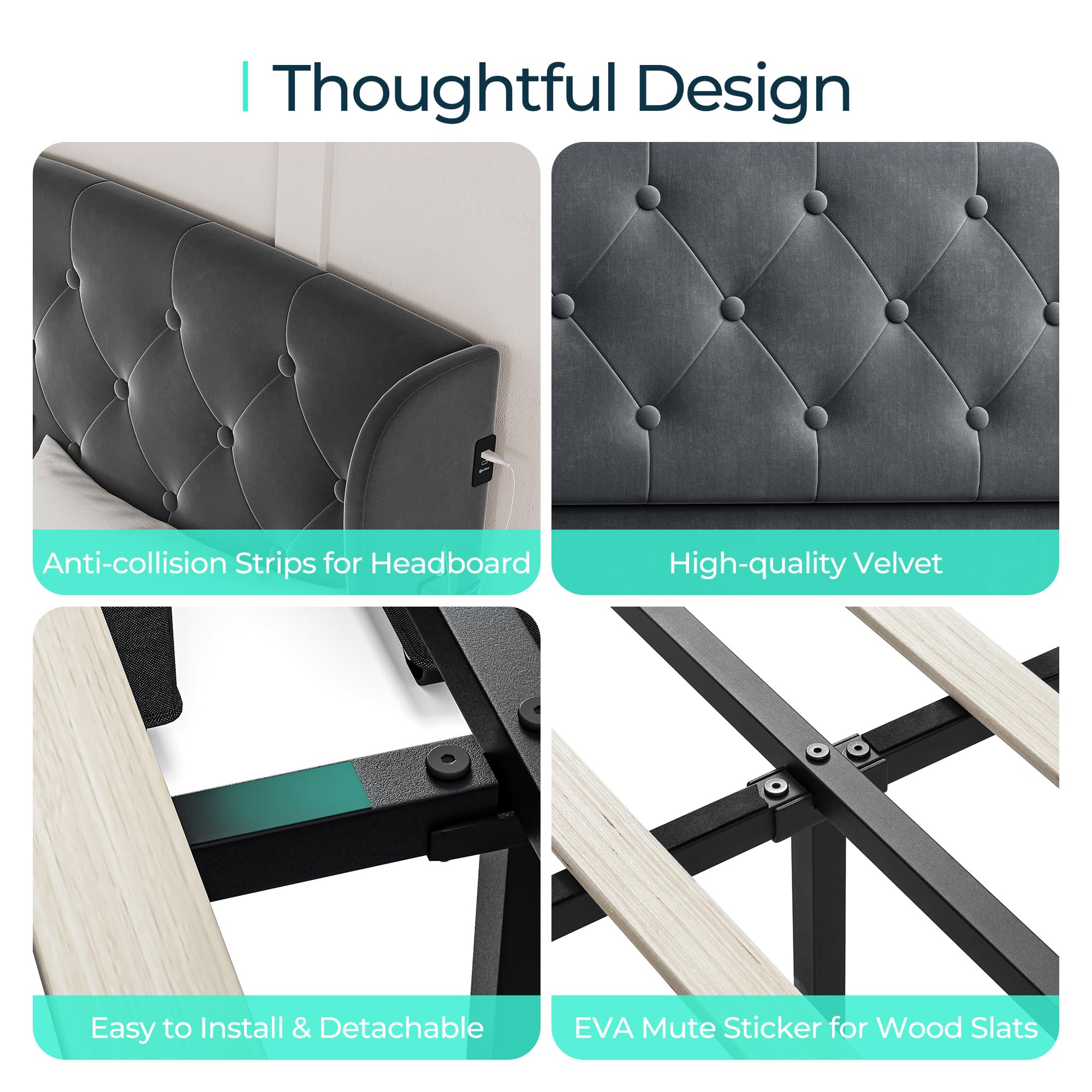 LumeRest LED Bed – Upholstered Platform with Storage Drawers & RGB Lights