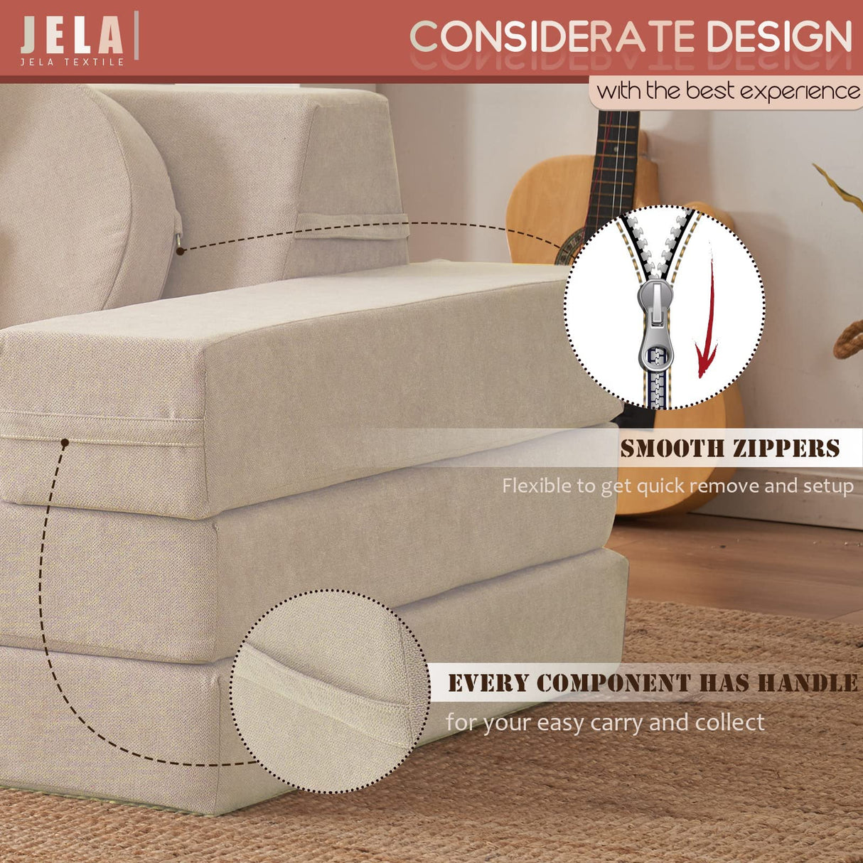 Kids Foam Couch Set 10 Pieces Sand Beige Miss Fabric