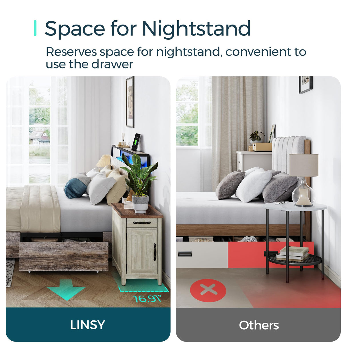 Queen Bed Frame with 4 Drawers & Headboard, Bed Frame with RGB Lights