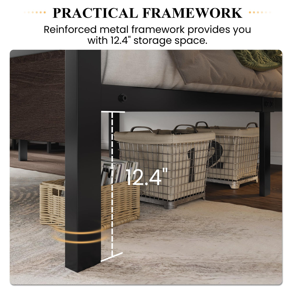 Queen Bed Frame with Headboard, Heavy Duty Platform Bed with Under-Bed Storage