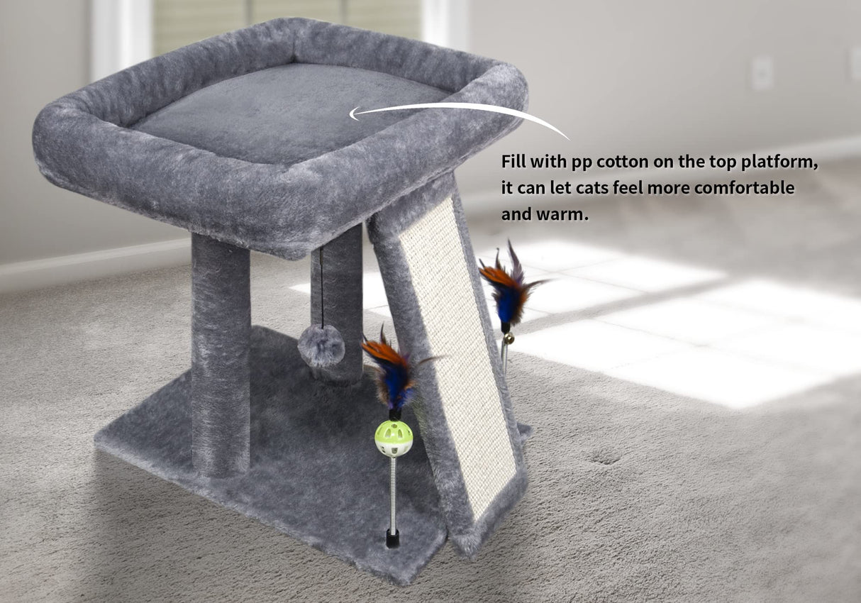 Cat Tree with Cat Condo Scratch Post Hammock Hanging Ball