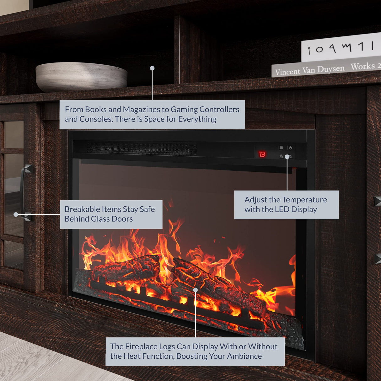 Electric Fireplace Heater Media Entertainment Center