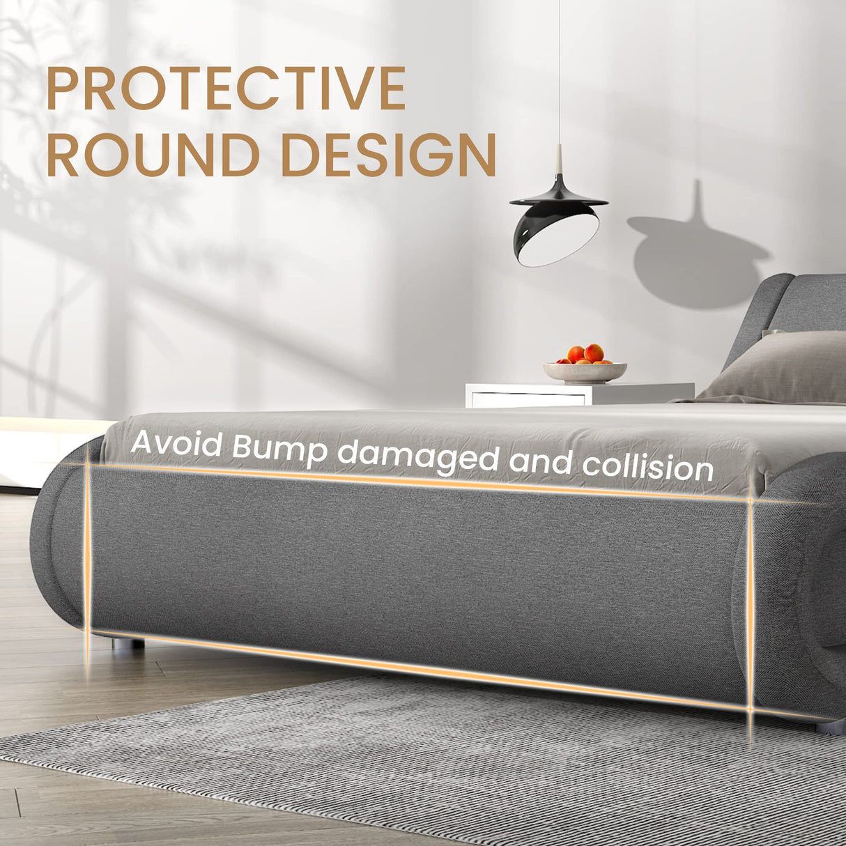 SleekWave Luxe – Modern Upholstered Bed Frame with Wave-Inspired Design