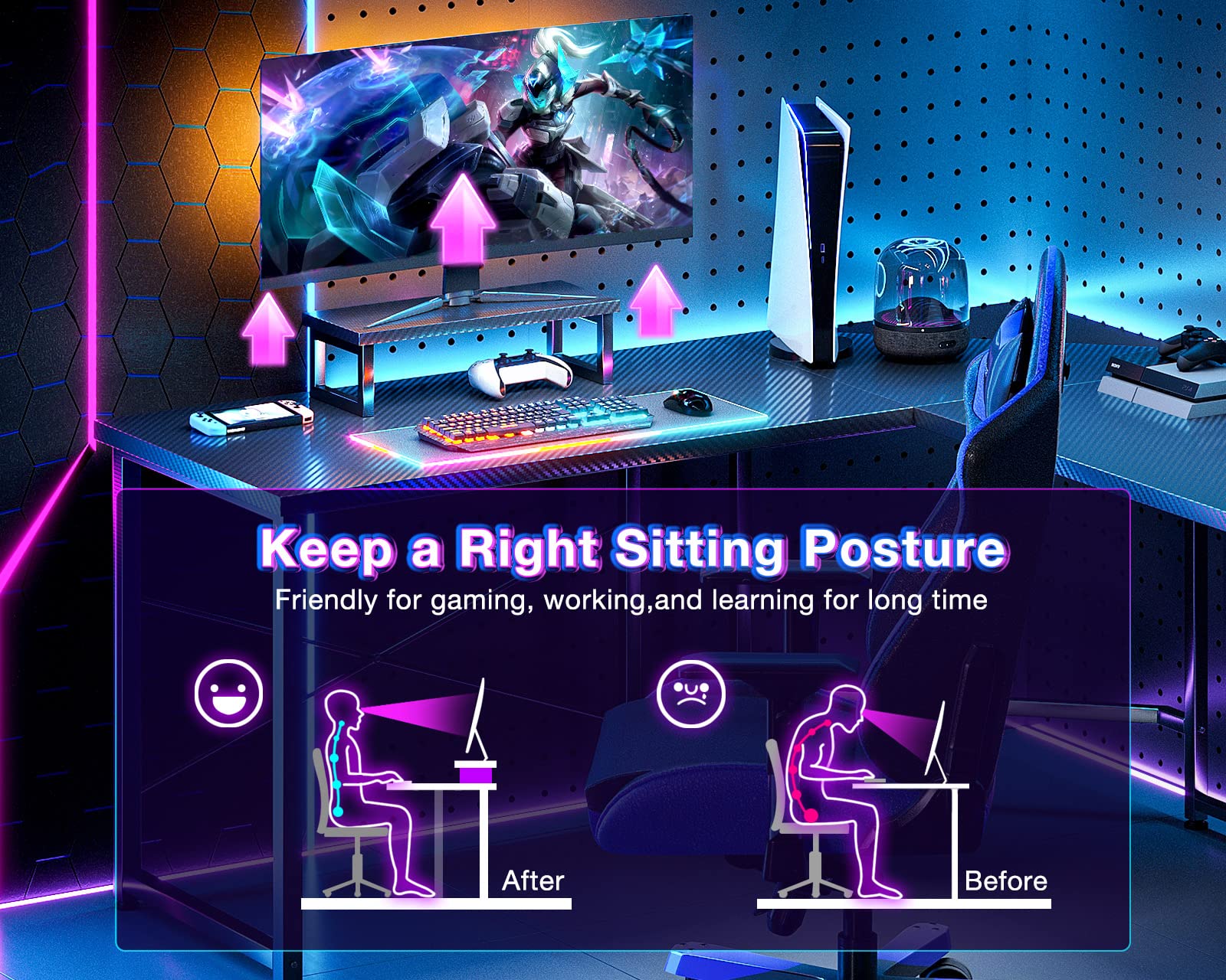 L Shaped Gaming Desk, 51 Inch Computer Desk with Monitor Stand