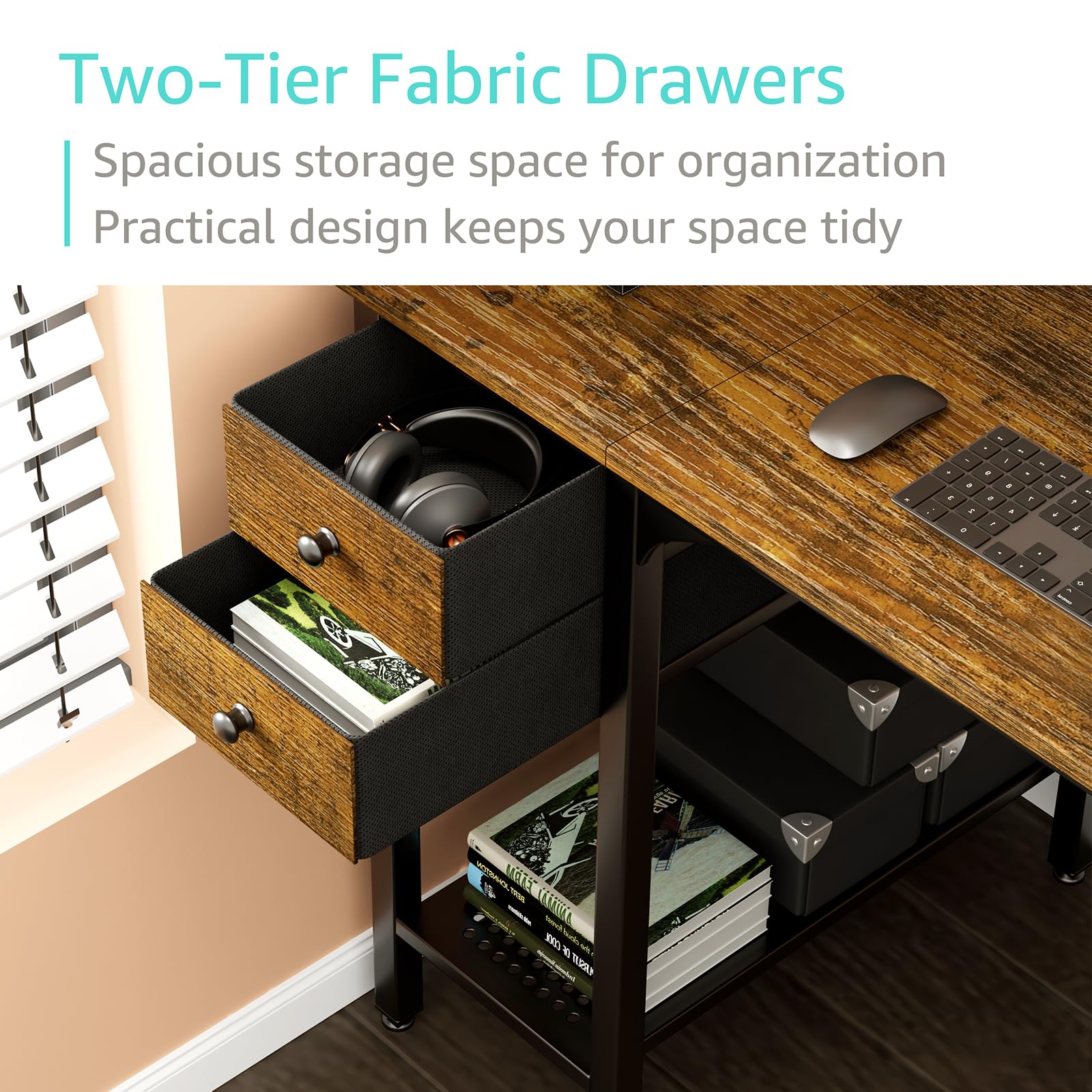 Small Desk with Drawers - 40 Inch Work Computer Desk for Small Space Home Office