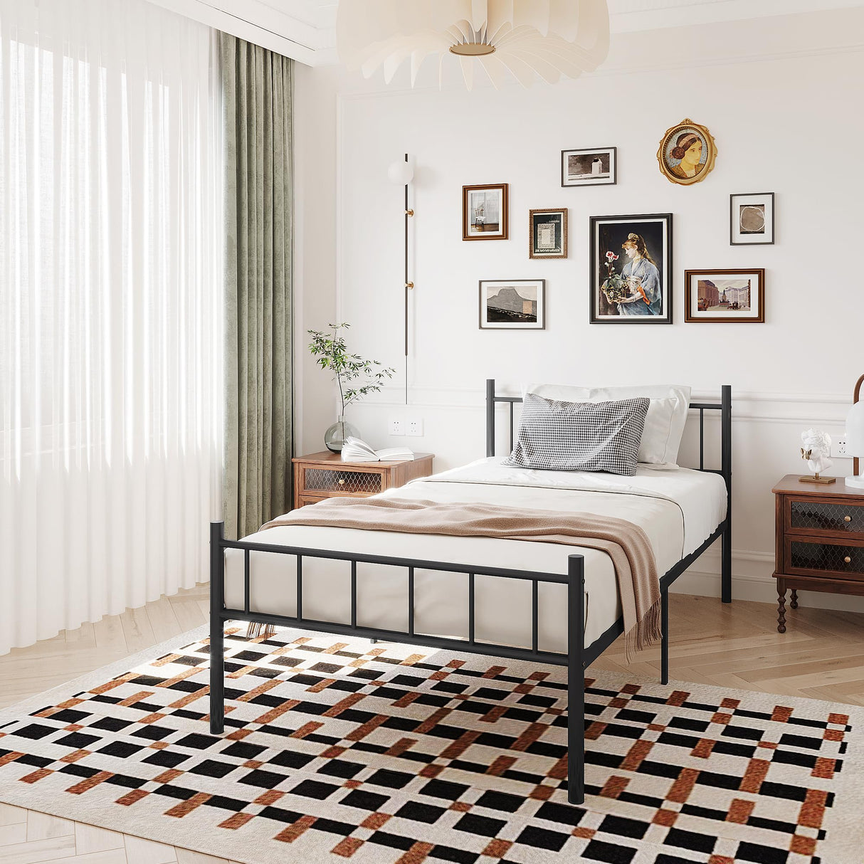 14 Inch Twin Metal Platform Bed Frame with Headboard,Mattress Foundation,Steel Slat