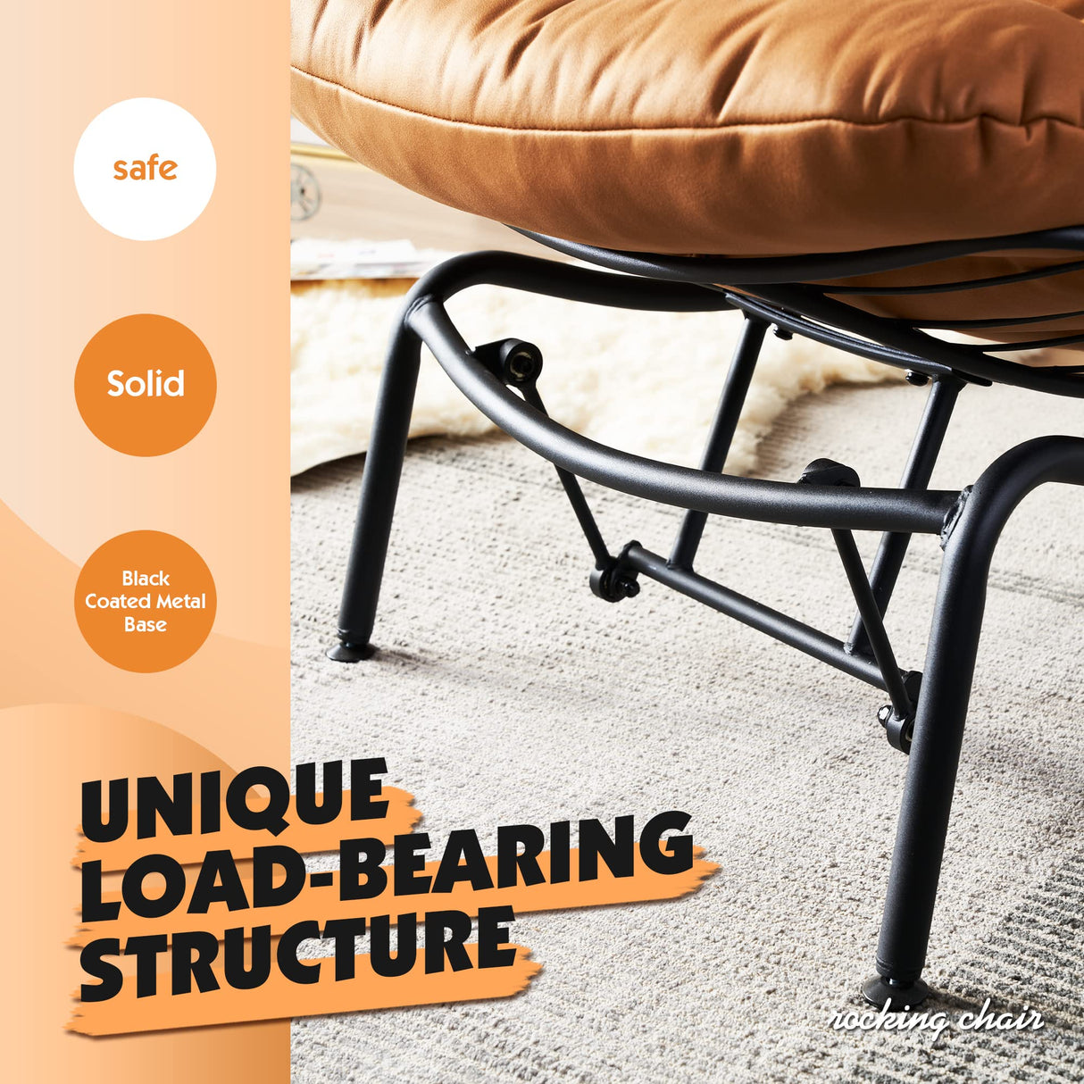 Living Room Accent Chair with Ottoman, Mid Century Modern Rocking Chair