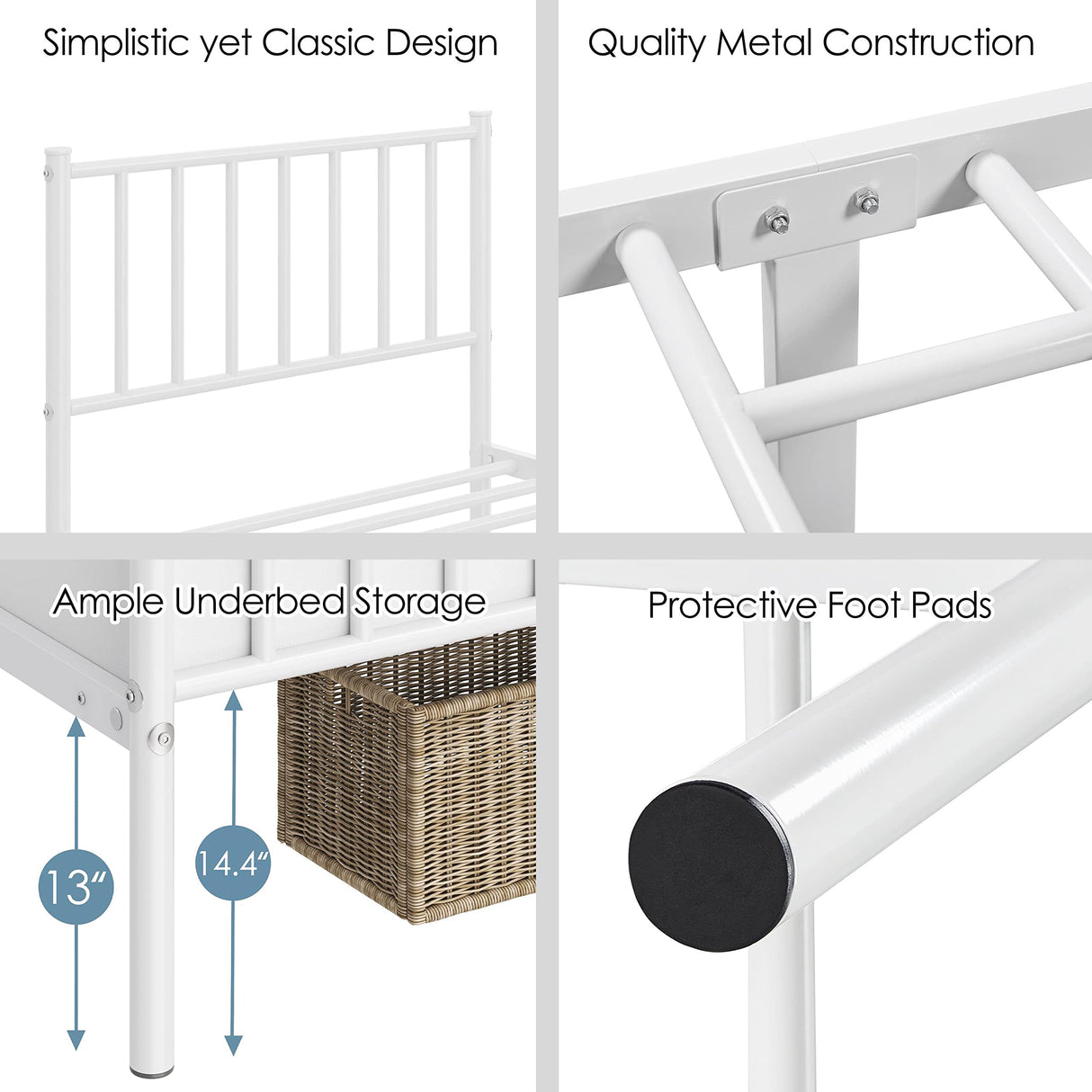 Twin Size Bed Frame Metal Platform Mattress Foundation with Spindle Headboard